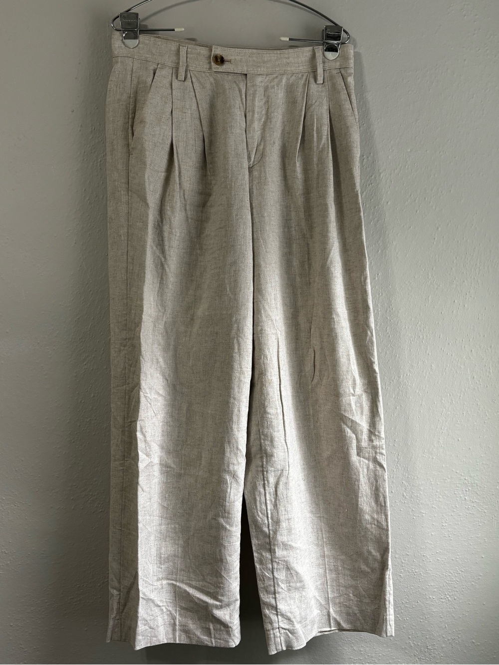 Women’s Light Beige Pleated Linen Trousers